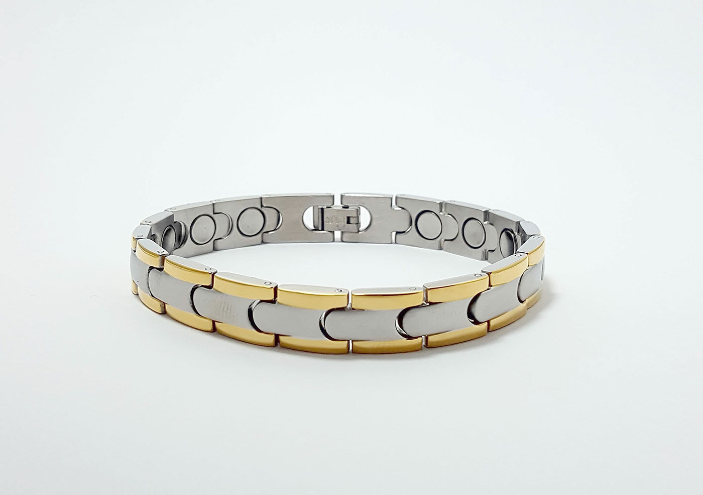 SSM 004 GOLDSILVER MENS STAINLESS STEEL BRACELET, 1×4000 gauss